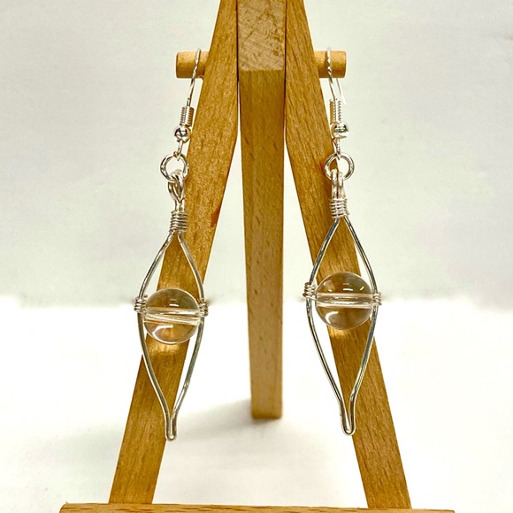 HANDMADE Genuine Clear Quartz Wrapped Dangle Earrings - Picture 3 of 9